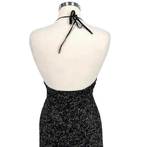 Express Womens Halter Neck Silk Black Gold Party Night Out Dress Size 6 - Picture 7 of 13
